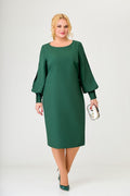 Rochie Ines Bela Moda, guler amplu cu volan în V, verde și negru, mărimi L-7XL