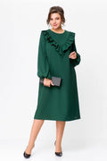 Rochie Nora Bela Moda, mânecă bufantă cu manșetă, verde, mov și negru