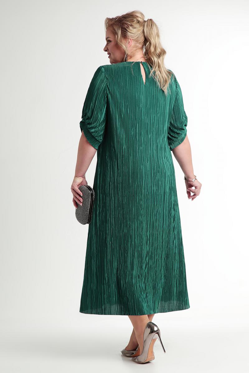 Rochie Plisată Lara Bela Moda, culoare verde, detaliu floare la umăr