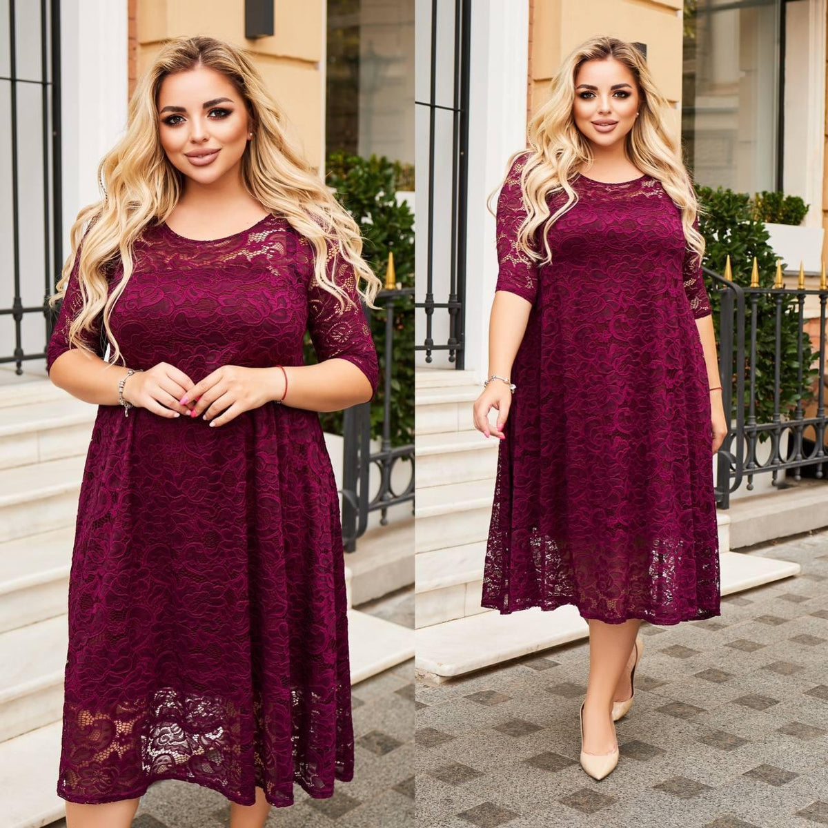 Rochie Tania Bela Moda, din dantelă, lungime midi