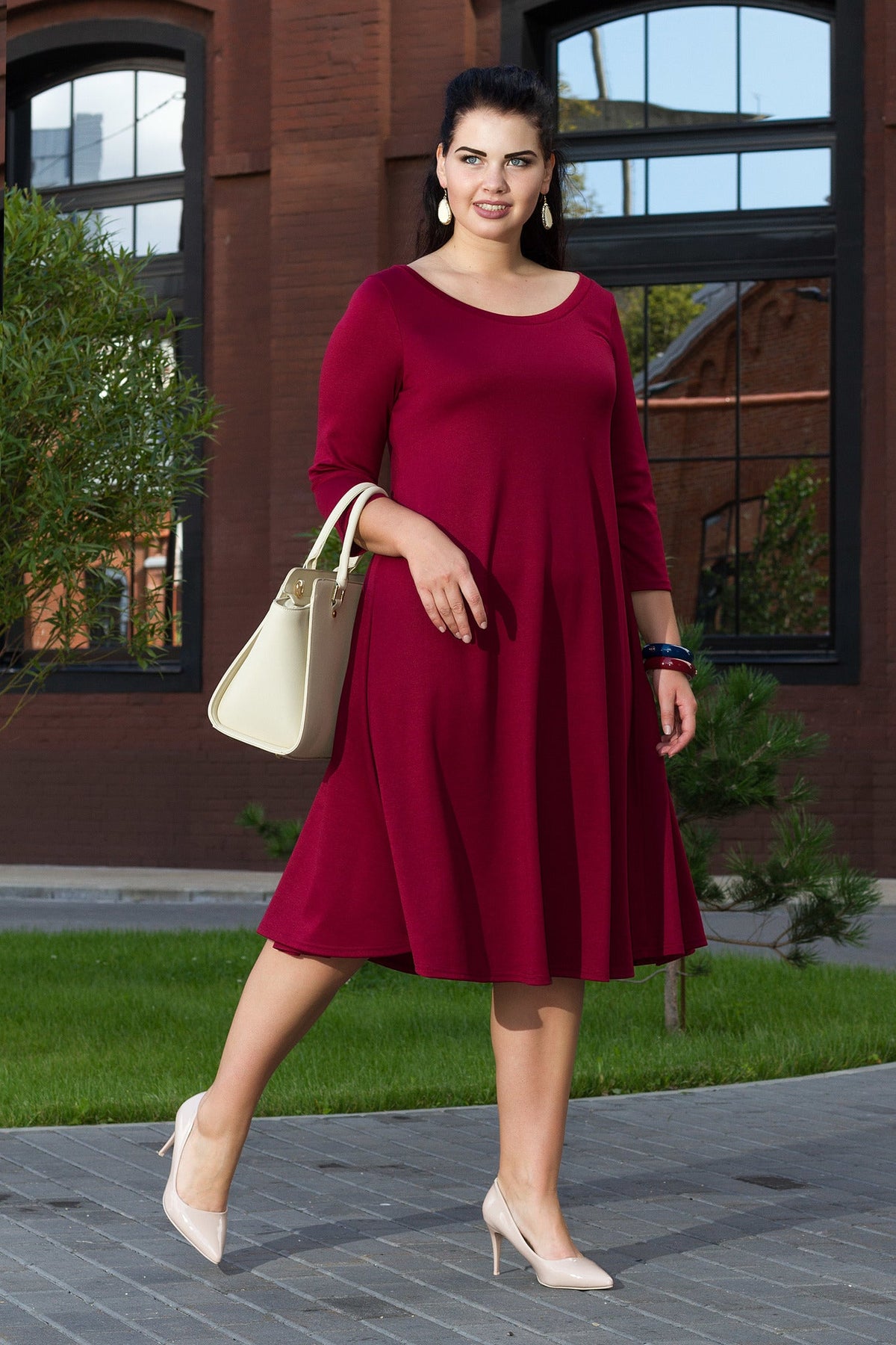 Rochie Ioana Bela Moda, croială formă de A, mâneci trei sferturi