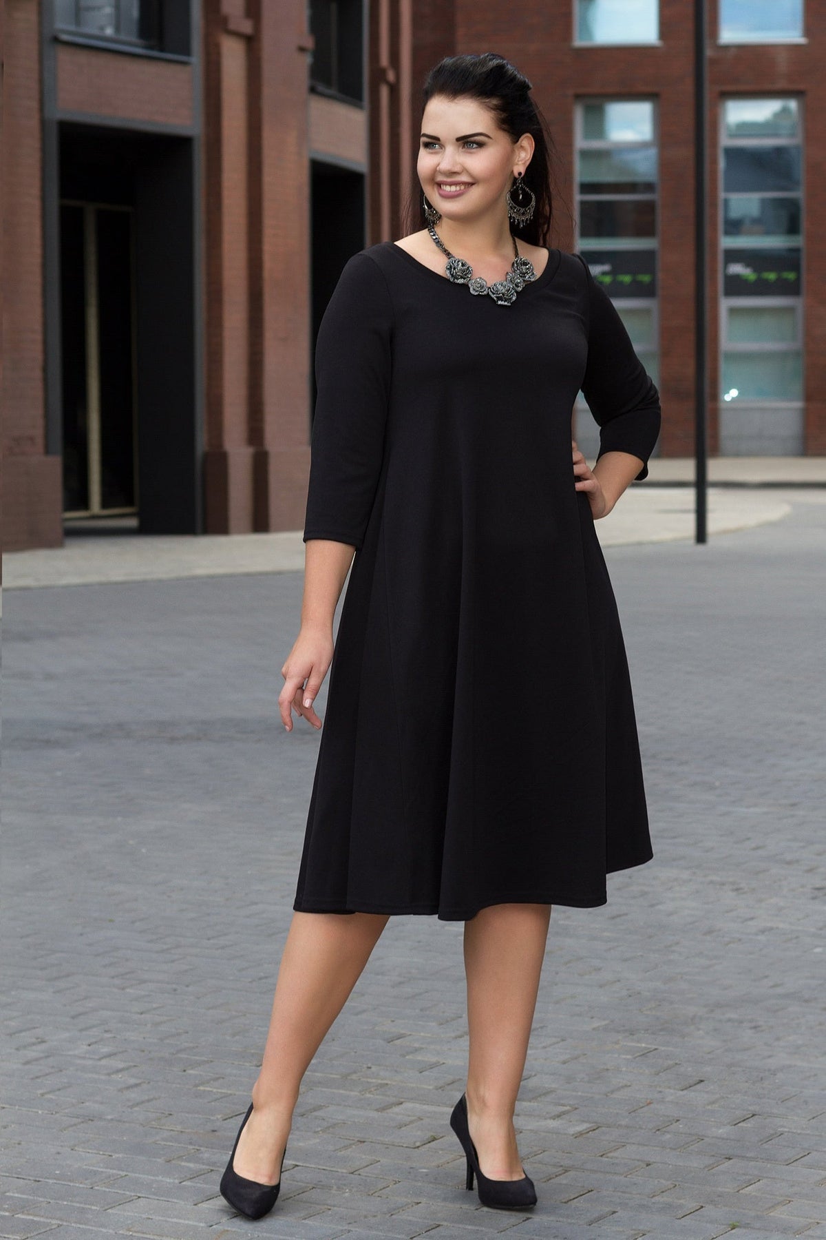 Rochie Ioana Bela Moda, croială formă de A, mâneci trei sferturi