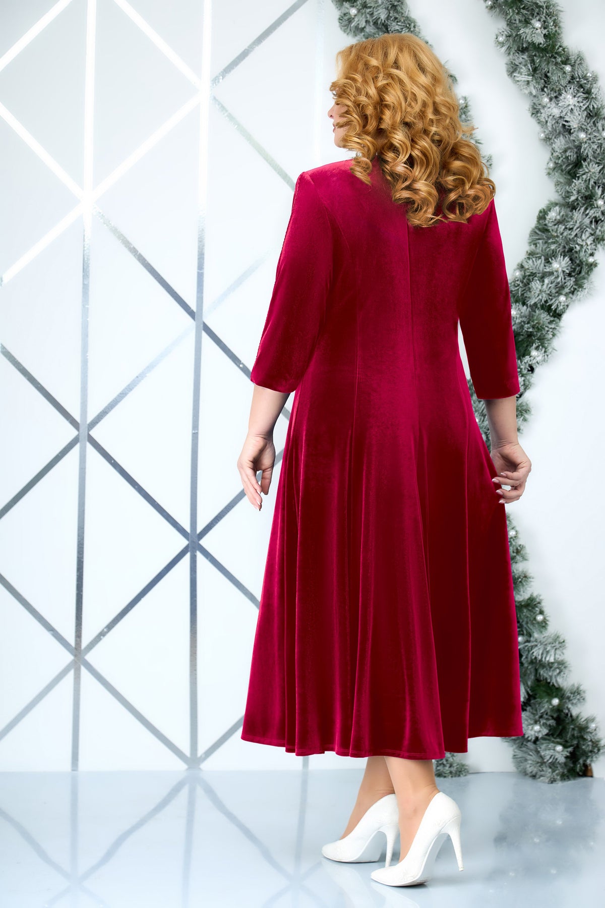 Rochie Lucia Bela Moda, din catifea, culoare roșu