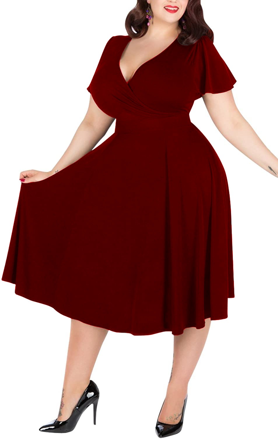Rochie Mira Bela Moda, din lycra, decolteu în V, mâneci fluture
